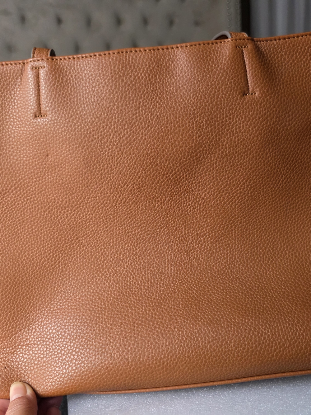 Anne Klein Caramel Pebble Leather Tote Bag with Matching Zip Pouch Set - Picture 7 of 16